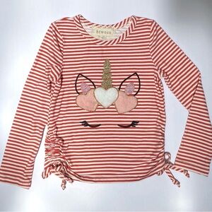 btween Red and White Striped Sparkly Fuzzy Unicorn Top 2T